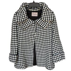 Darling Womens Karmen Black White Houndstooth Swing Jacket Double Collar Med